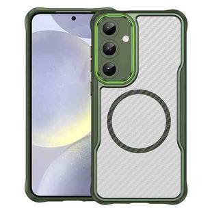For Samsung Galaxy S25+ 5G Carbon Fiber Texture MagSafe Translucent Phone Case(Green)
