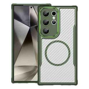 For Samsung Galaxy S24 Ultra 5G Carbon Fiber Texture MagSafe Translucent Phone Case(Green)