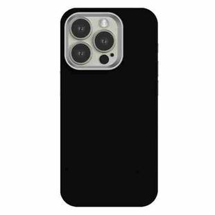 For iPhone 15 Pro Max Skin Feel Fine Leather Texture Metal Lens Frame MagSafe Phone Case(Black)