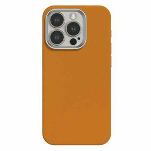 For iPhone 15 Pro Max Skin Feel Fine Leather Texture Metal Lens Frame MagSafe Phone Case(Ginger)