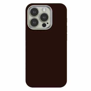 For iPhone 15 Pro Max Skin Feel Fine Leather Texture Metal Lens Frame MagSafe Phone Case(Coffee Brown)