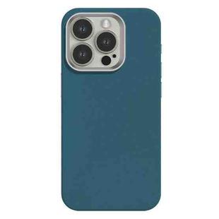 For iPhone 15 Pro Max Skin Feel Fine Leather Texture Metal Lens Frame MagSafe Phone Case(Sky Blue)