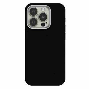 For iPhone 15 Pro Skin Feel Fine Leather Texture Metal Lens Frame MagSafe Phone Case(Black)