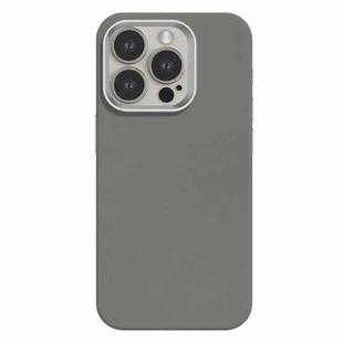 For iPhone 15 Pro Skin Feel Fine Leather Texture Metal Lens Frame MagSafe Phone Case(Light Gray)