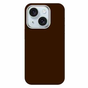 For iPhone 15 Skin Feel Fine Leather Texture Metal Lens Frame MagSafe Phone Case(Brown)