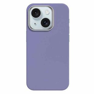 For iPhone 15 Skin Feel Fine Leather Texture Metal Lens Frame MagSafe Phone Case(Light Purple)