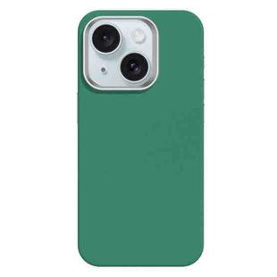 For iPhone 15 Skin Feel Fine Leather Texture Metal Lens Frame MagSafe Phone Case(Grass Green)