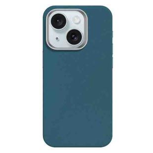 For iPhone 15 Skin Feel Fine Leather Texture Metal Lens Frame MagSafe Phone Case(Sky Blue)