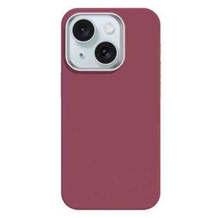 For iPhone 15 Skin Feel Fine Leather Texture Metal Lens Frame MagSafe Phone Case(Rose Red)