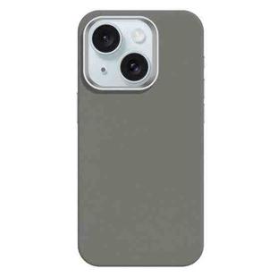 For iPhone 15 Skin Feel Fine Leather Texture Metal Lens Frame MagSafe Phone Case(Light Gray)