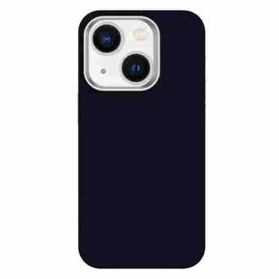 For iPhone 14 Skin Feel Fine Leather Texture Metal Lens Frame MagSafe Phone Case(Navy Blue)