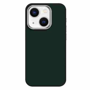 For iPhone 14 Skin Feel Fine Leather Texture Metal Lens Frame MagSafe Phone Case(Green)