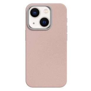 For iPhone 14 Skin Feel Fine Leather Texture Metal Lens Frame MagSafe Phone Case(Pink)