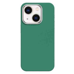 For iPhone 14 Skin Feel Fine Leather Texture Metal Lens Frame MagSafe Phone Case(Grass Green)