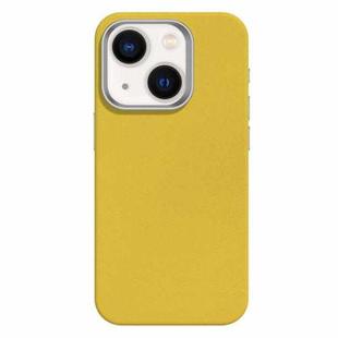 For iPhone 14 Skin Feel Fine Leather Texture Metal Lens Frame MagSafe Phone Case(Bright Yellow)