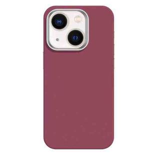 For iPhone 14 Skin Feel Fine Leather Texture Metal Lens Frame MagSafe Phone Case(Rose Red)