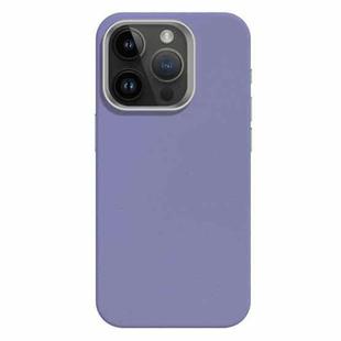 For iPhone 14 Pro Skin Feel Fine Leather Texture Metal Lens Frame MagSafe Phone Case(Light Purple)