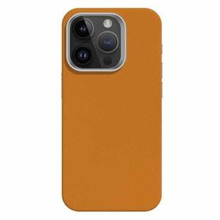 For iPhone 14 Pro Max Skin Feel Fine Leather Texture Metal Lens Frame MagSafe Phone Case(Ginger)