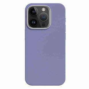 For iPhone 14 Pro Max Skin Feel Fine Leather Texture Metal Lens Frame MagSafe Phone Case(Light Purple)