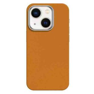 For iPhone 13 Skin Feel Fine Leather Texture Metal Lens Frame MagSafe Phone Case(Ginger)