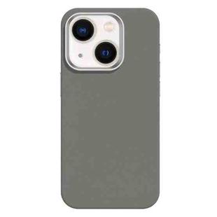 For iPhone 13 Skin Feel Fine Leather Texture Metal Lens Frame MagSafe Phone Case(Light Gray)