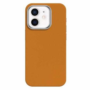 For iPhone 12 Skin Feel Fine Leather Texture Metal Lens Frame MagSafe Phone Case(Ginger)