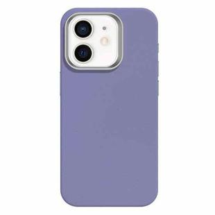 For iPhone 12 Skin Feel Fine Leather Texture Metal Lens Frame MagSafe Phone Case(Light Purple)