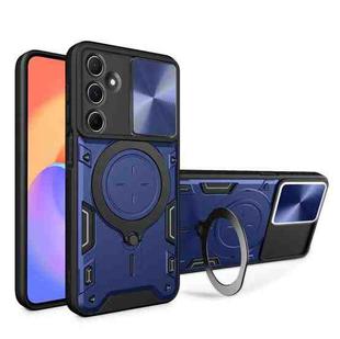 For Samsung Galaxy M35 CD Texture Sliding Camshield Magnetic Holder Phone Case(Blue)