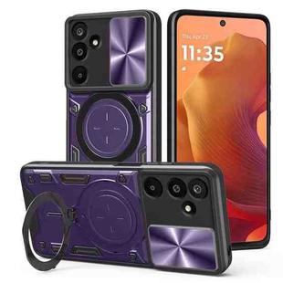 For Samsung Galaxy M16 5G CD Texture Sliding Camshield Magnetic Holder Phone Case(Purple)