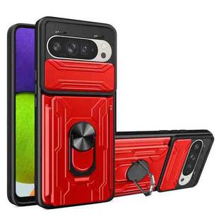 For Google Pixel 9 / 9 Pro Sliding Camshield TPU+PC Phone Case with Card Slot(Red)