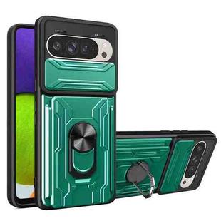 For Google Pixel 9 / 9 Pro Sliding Camshield TPU+PC Phone Case with Card Slot(Dark Green)