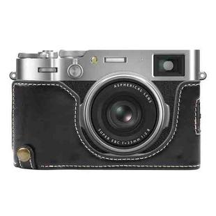 For FUJIFILM X100VI Glossy PU Leather Camera Half Case Base(Black)