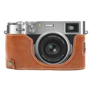 For FUJIFILM X100VI Glossy PU Leather Camera Half Case Base(Brown)