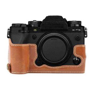 For FUJIFILM X-T5 Glossy PU Leather Camera Half Case Base(Brown)