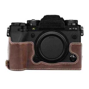 For FUJIFILM X-T5 Glossy PU Leather Camera Half Case Base(Coffee)