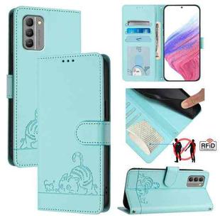 For Nokia G400 Cat Rat Embossed RFID Leather Phone Case with Lanyard(Mint Green)