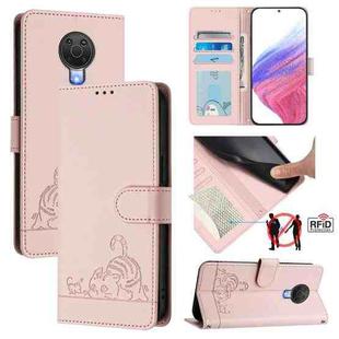 For Nokia G20 / G10 Cat Rat Embossed RFID Leather Phone Case with Lanyard(Pink)