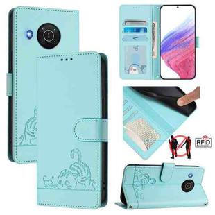 For Nokia X20 / X10 Cat Rat Embossed RFID Leather Phone Case with Lanyard(Mint Green)