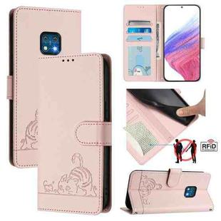 For Nokia XR20 Cat Rat Embossed RFID Leather Phone Case with Lanyard(Pink)