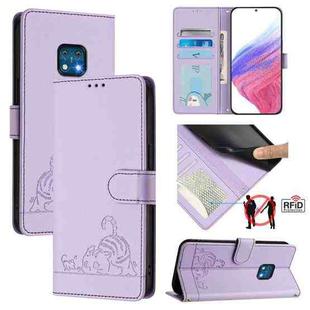 For Nokia XR20 Cat Rat Embossed RFID Leather Phone Case with Lanyard(Purple)
