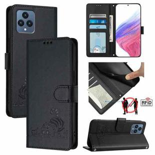 For T-Mobile REVVL 6 / 6x 5G Cat Rat Embossed RFID Leather Phone Case with Lanyard(Black)