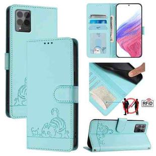 For T-Mobile REVVL 6 Pro / 6x Pro Cat Rat Embossed RFID Leather Phone Case with Lanyard(Mint Green)