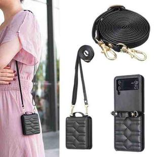 For Samsung Galaxy Z Flip4 V-shaped Crossbody Lanyard Leather Phone Case(Black)