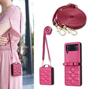 For Samsung Galaxy Z Flip4 V-shaped Crossbody Lanyard Leather Phone Case(Rose Red)