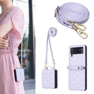 For Samsung Galaxy Z Flip4 V-shaped Crossbody Lanyard Leather Phone Case(Purple)