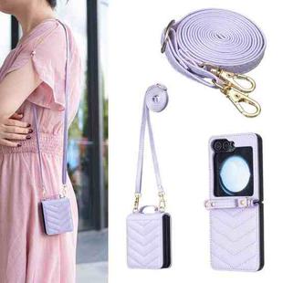 For Samsung Galaxy Z Flip5 Wave-shaped Crossbody Lanyard Leather Phone Case(Purple)