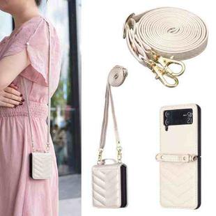 For Samsung Galaxy Z Flip4 Wave-shaped Crossbody Lanyard Leather Phone Case(Beige)