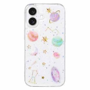 For iPhone 16 Cosmic Star Glitter Epoxy TPU Phone Case(Transparent Purple)