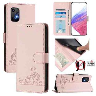 For UMIDIGI Bison X20 Cat Rat Embossed RFID Leather Phone Case with Lanyard(Pink)