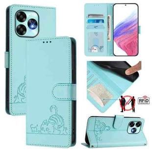 For UMIDIGI A15 / A15C / A15T Cat Rat Embossed RFID Leather Phone Case with Lanyard(Mint Green)